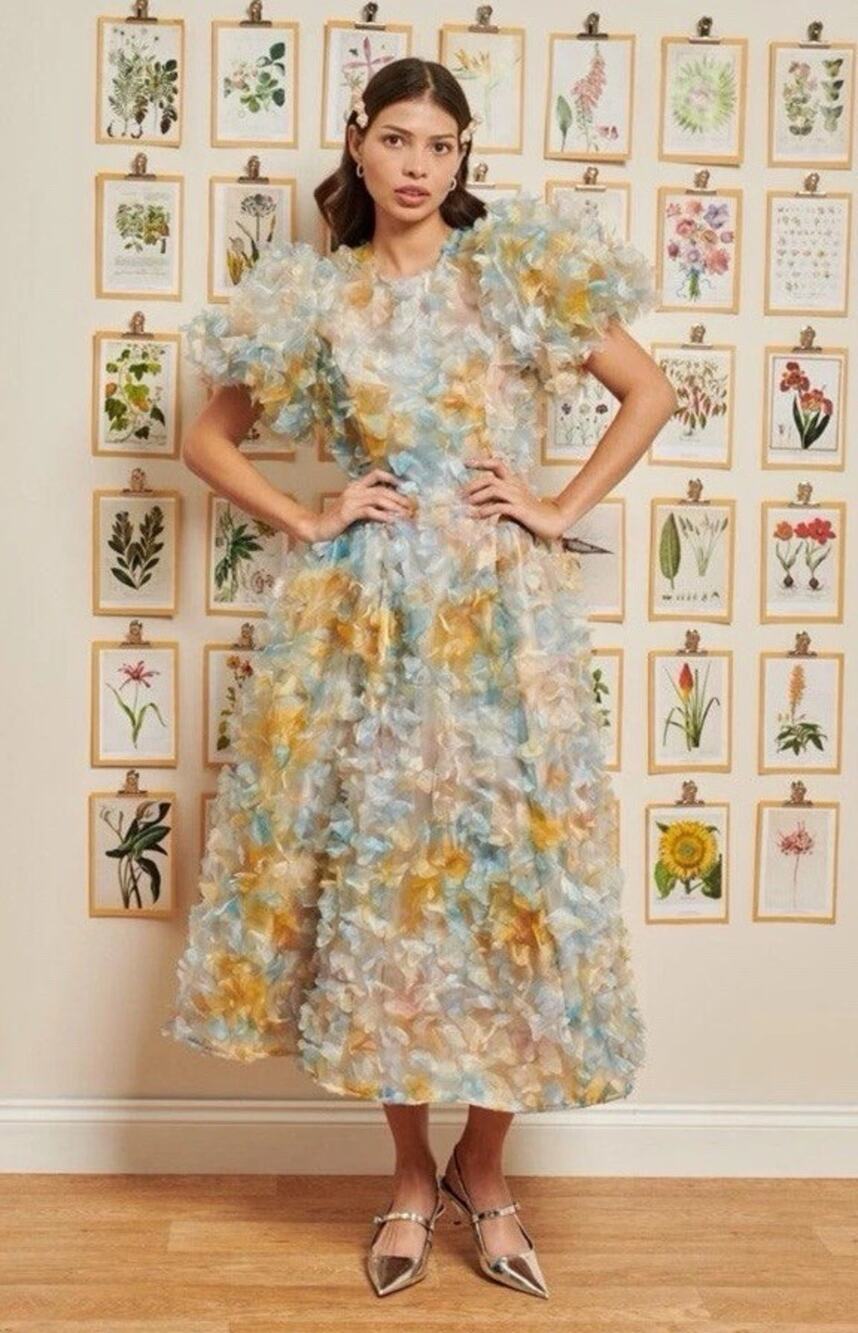 Sister Jane Dream Petally 3D Floral Organza Midi Dress Natural Medium